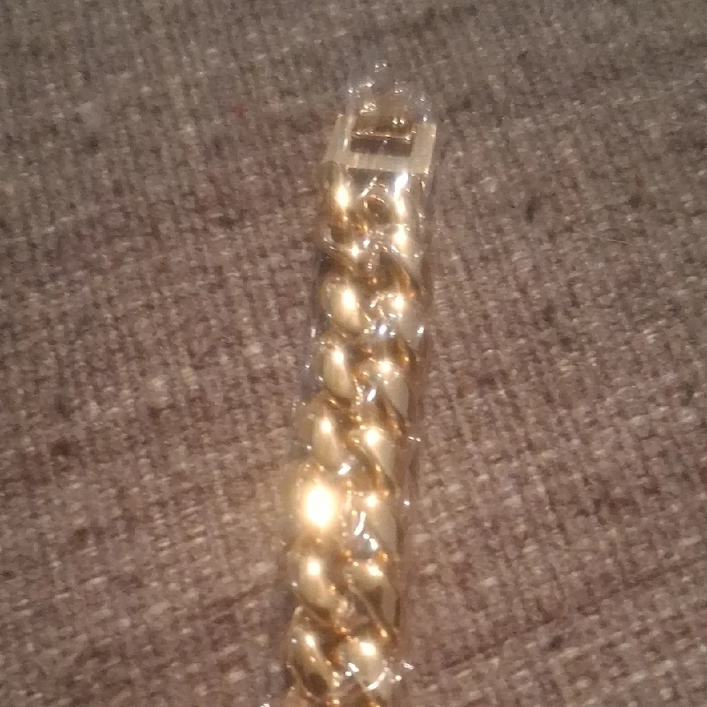 Men’s Gold Colored Chain Necklace 12mm, Stainless Steel Clasp, HHIOK NIB Holiday